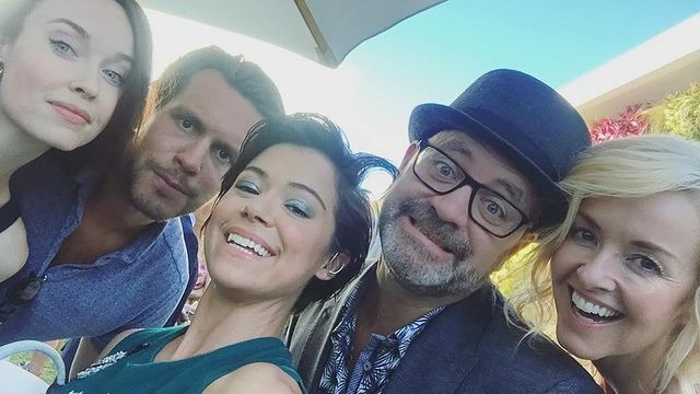 Elyse Levesque with the The Tea Party crew member 